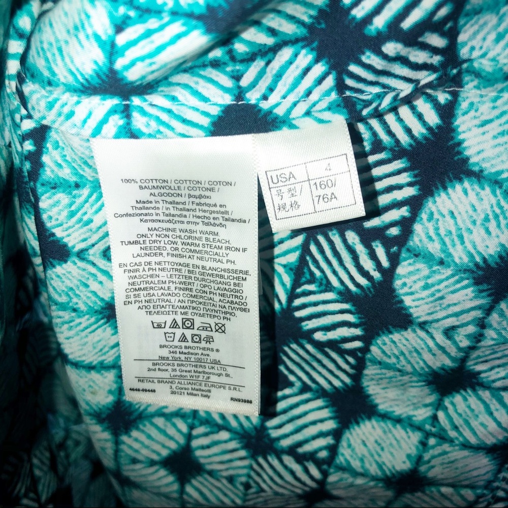 Brooks Brothers 346 Womens Size 4 Poplin Pleated Shibori Print Dress Teal Blue - Picture 5 of 8